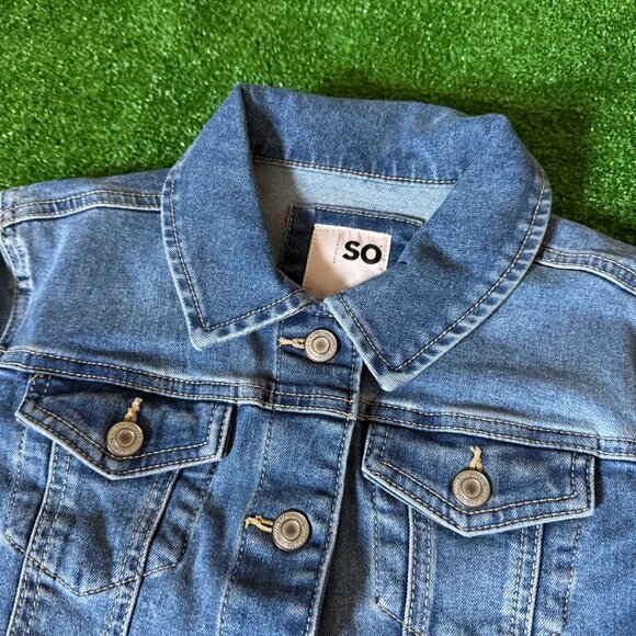 SO Raw Hem Classic Trucker Denim Blue Jeans Timeless Jacket Size L (10/12) - Picture 6 of 12
